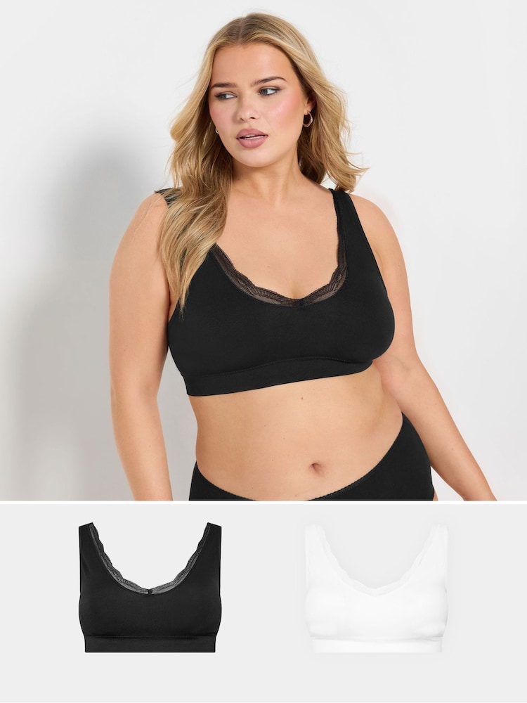 Yours Curve Black Seamfree Ribbed Lace Trim Bras 2 Pack - Image 1 of 5
