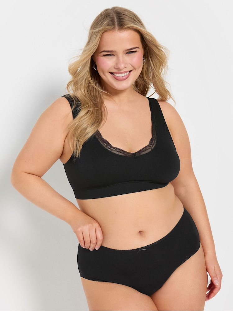 Yours Curve Black Seamfree Ribbed Lace Trim Bras 2 Pack - Image 4 of 5