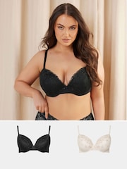 Yours Curve Black Floral Print Embellished Padded Bras 2 Pack - Image 1 of 9