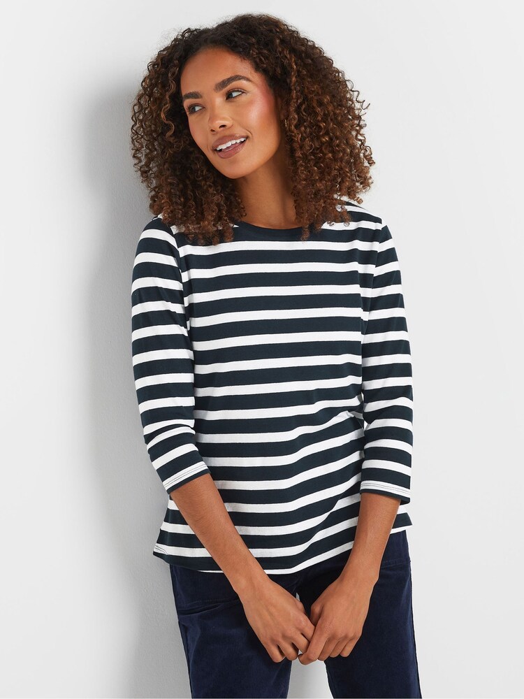 M&Co Blue 100% Cotton 3/4 Sleeve Crew Neck Top - Image 1 of 5