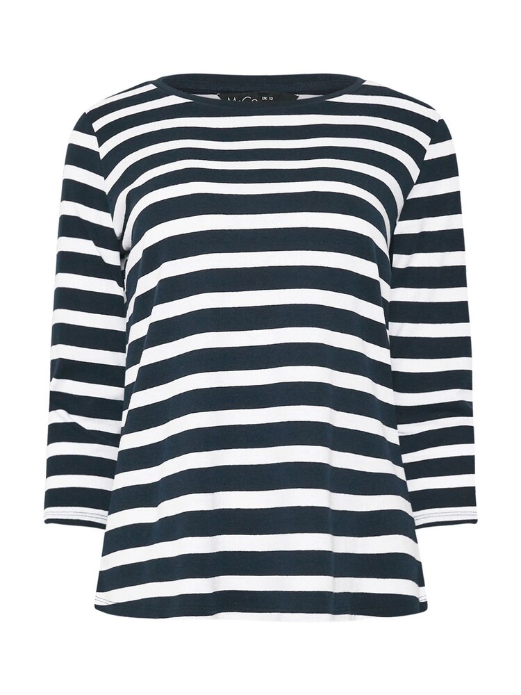 M&Co Blue 100% Cotton 3/4 Sleeve Crew Neck Top - Image 5 of 5