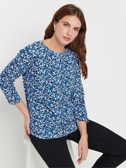 M&Co Blue 100% Cotton 3/4 Sleeve Crew Neck Top - Image 1 of 5