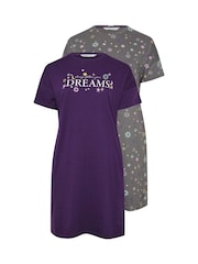 Yours Curve Purple Follow Your Dreams Sleep T-Shirts 2 Pack - Image 6 of 8