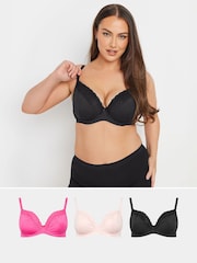 Yours Curve Pink Mesh Underwired Bras 3 Pack - Image 1 of 11