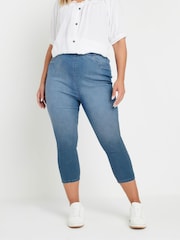 Yours Curve Blue Cropped Jenny Jeggings - Image 1 of 9