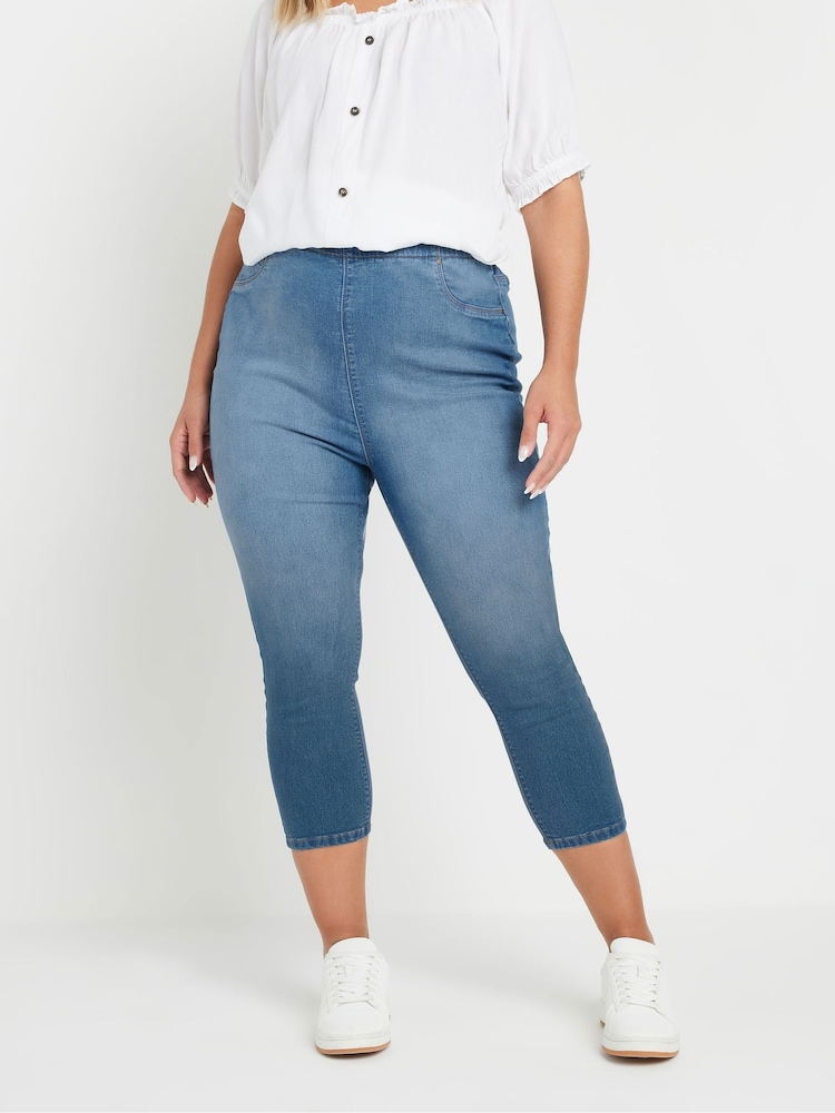 Yours Curve Blue Cropped Jenny Jeggings - Image 1 of 9 Yours Curve Blue Cropped Jenny Jeggings - Image 1 of 9