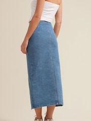 PixieGirl Petite Blue Asymetric Button 100% Cotton Skirt - Image 2 of 6