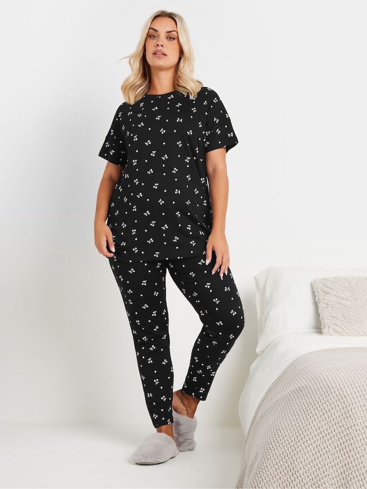 Yours Curve Heart 100% Cotton Cherries Tapered Pyjamas Set - صورة 1 من 5