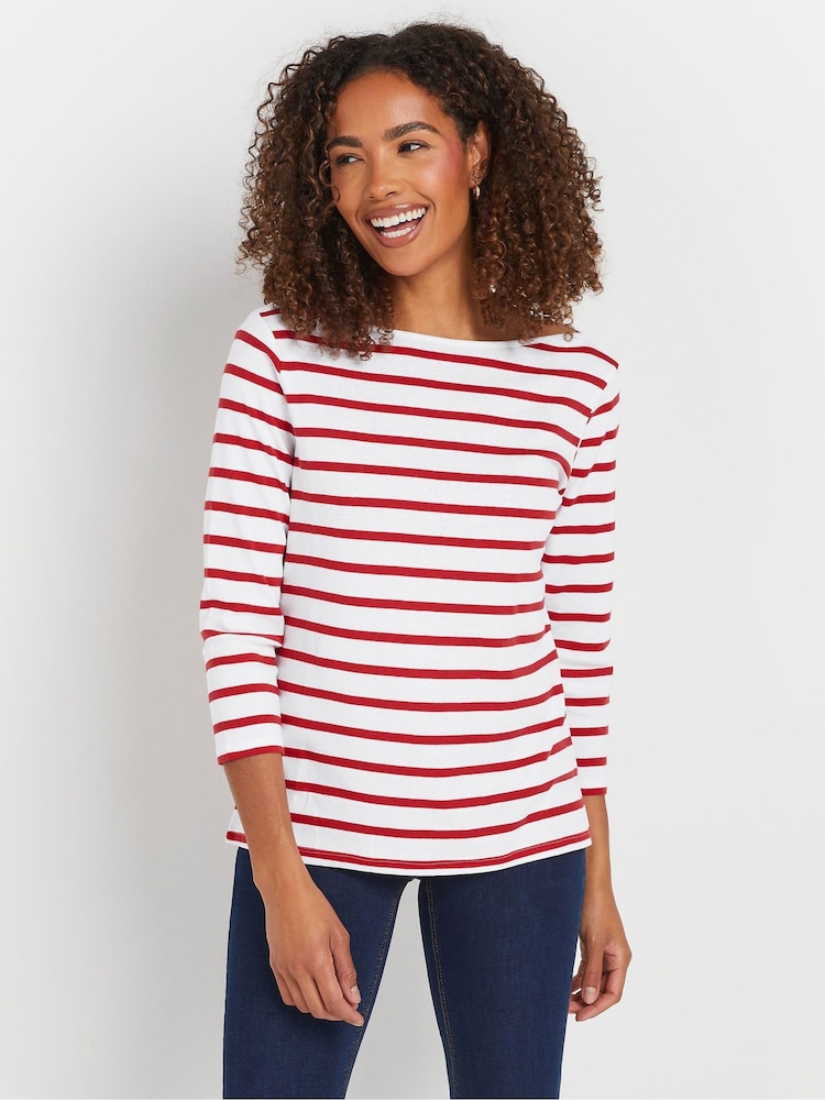 M&Co Red 3/4 Sleeve Slash 100% Cotton Neck Top - Image 1 of 5