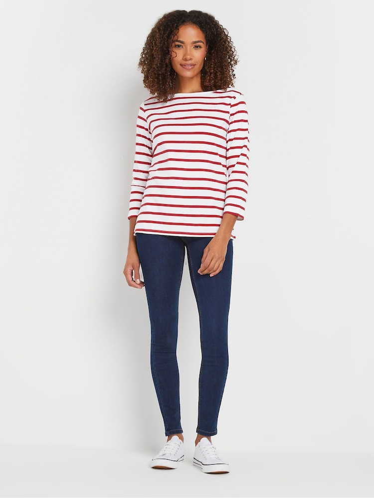 M&Co Red 3/4 Sleeve Slash 100% Cotton Neck Top - Image 2 of 5