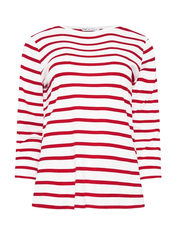 M&Co Red 3/4 Sleeve Slash 100% Cotton Neck Top - Image 5 of 5