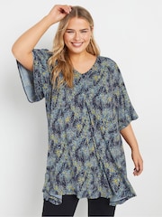 Yours Curve Blue Abstract Pleated Front Swing Top - Image 1 of 6