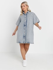 Yours Curve Blue 100% Cotton Denim Shirt Dress - Image 1 of 5