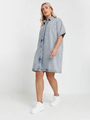 Yours Curve Blue 100% Cotton Denim Shirt Dress - Image 2 of 5