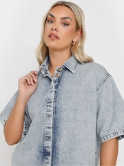 Yours Curve Blue 100% Cotton Denim Shirt Dress - Image 4 of 5