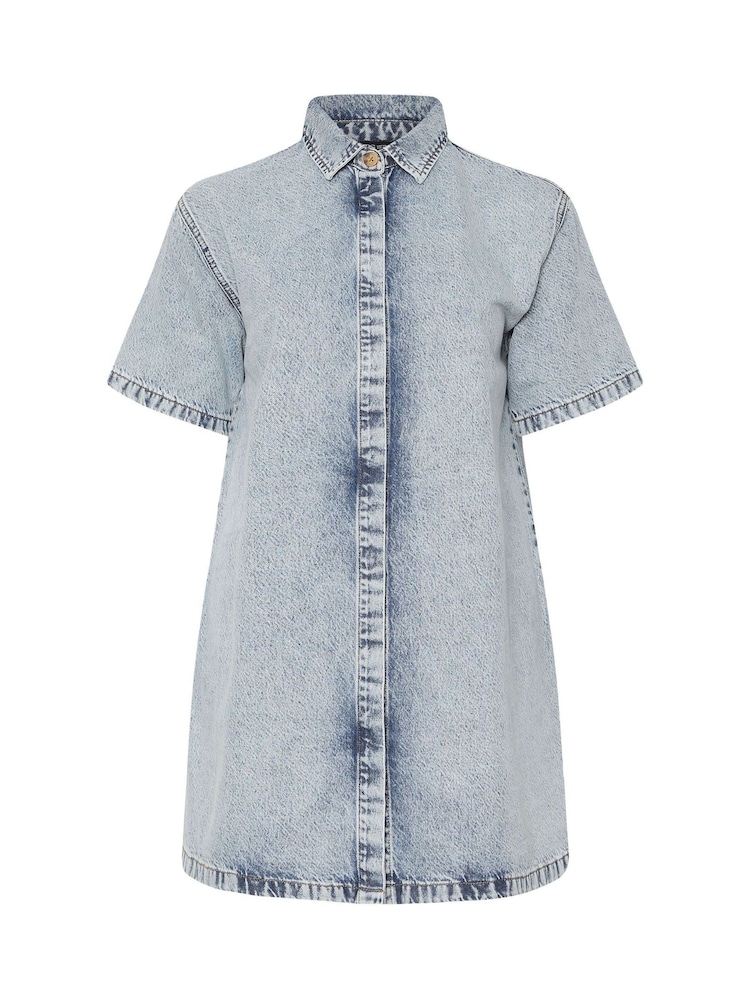 Yours Curve Blue 100% Cotton Denim Shirt Dress - Image 5 of 5