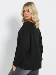 Yours Curve Black Knitted Pointelle Jumper - Image 2 of 5