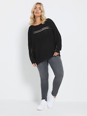 Yours Curve Black Knitted Pointelle Jumper - Image 3 of 5
