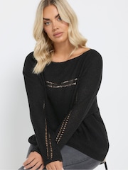 Yours Curve Black Knitted Pointelle Jumper - Image 4 of 5