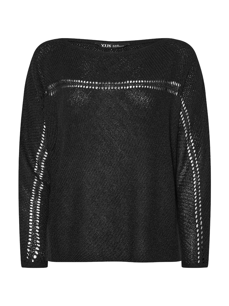 Yours Curve Black Knitted Pointelle Jumper - Image 5 of 5