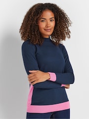 M&Co Navy Blue/Pink Colourblock Knitted Jumper - Image 1 of 5