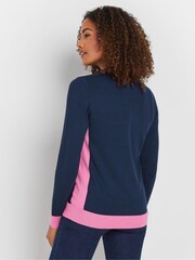 M&Co Navy Blue/Pink Colourblock Knitted Jumper - Image 3 of 5