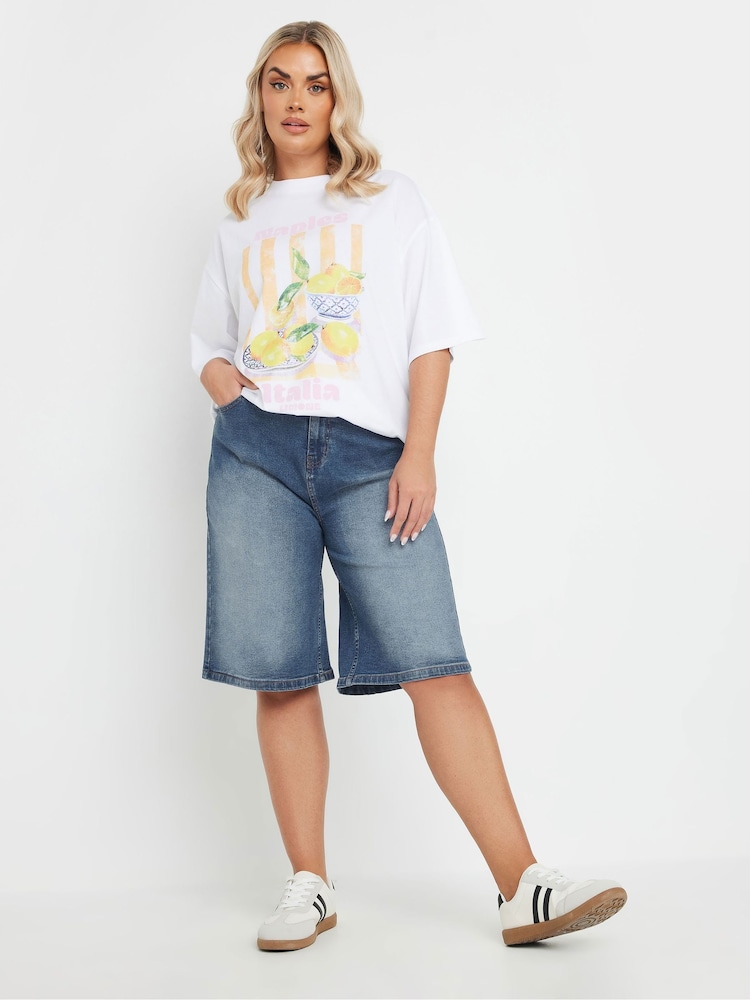 Yours Curve Blue Denim Shorts - Image 2 of 6