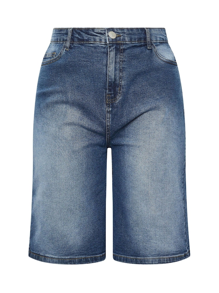Yours Curve Blue Denim Shorts - Image 6 of 6
