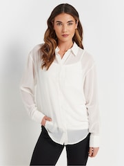 Long Tall Sally Natural Georgette Sheer Shirt - Image 1 of 5