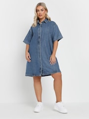 Yours Curve Blue Denim 100% Cotton Shirt Dress - Image 1 of 5