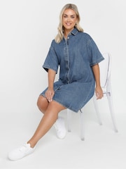 Yours Curve Blue Denim 100% Cotton Shirt Dress - Image 2 of 5