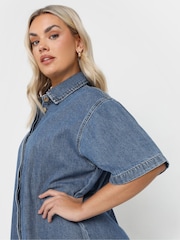 Yours Curve Blue Denim 100% Cotton Shirt Dress - Image 4 of 5
