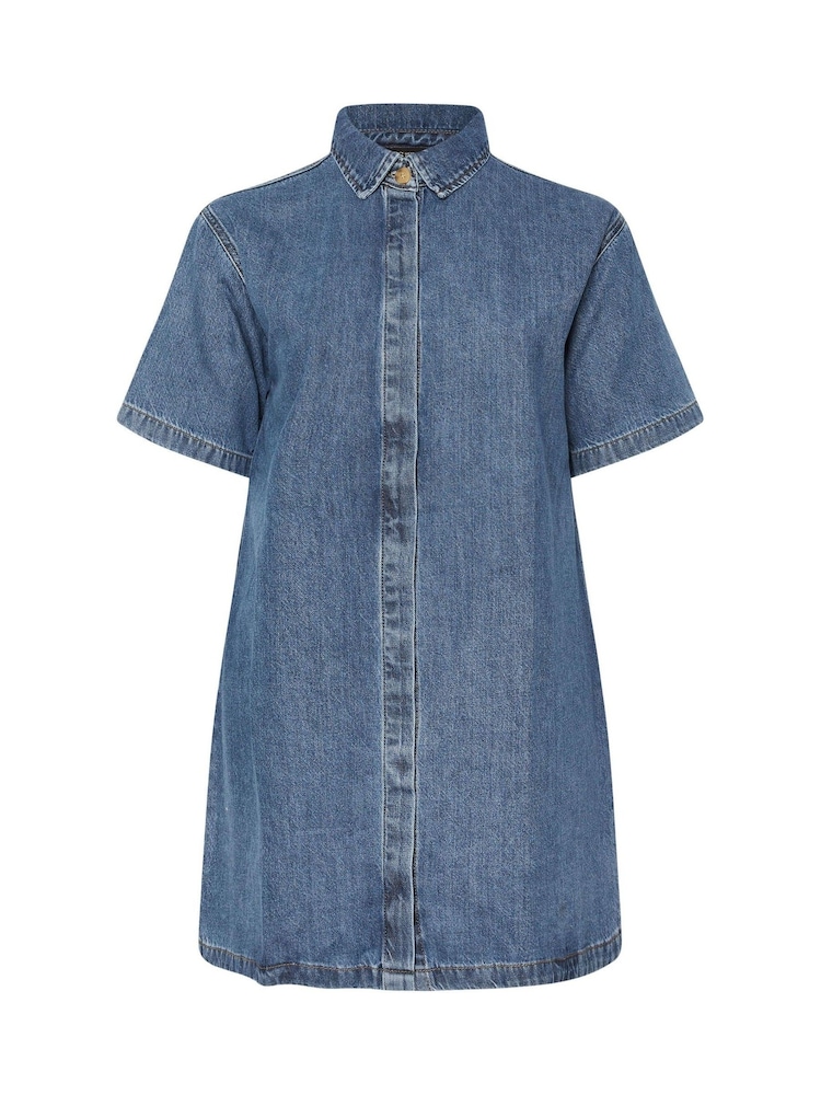 Yours Curve Blue Denim 100% Cotton Shirt Dress - Image 5 of 5