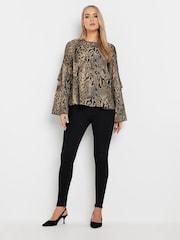 Long Tall Sally Brown Snake Print Frill Sleeve Blouse - Image 2 of 5