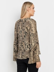 Long Tall Sally Brown Snake Print Frill Sleeve Blouse - Image 3 of 5