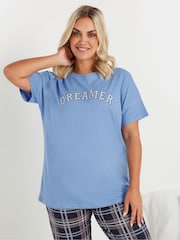 Yours Curve Blue Dreamer Sleep T-Shirt 100% Cotton Top - Image 1 of 5