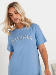 Yours Curve Blue Dreamer Sleep T-Shirt 100% Cotton Top - Image 4 of 5