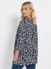 Yours Curve Navy Blue Tie Front Tiered Top - Image 4 of 6