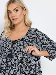 Yours Curve Navy Blue Tie Front Tiered Top - Image 5 of 6