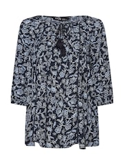 Yours Curve Navy Blue Tie Front Tiered Top - Image 6 of 6