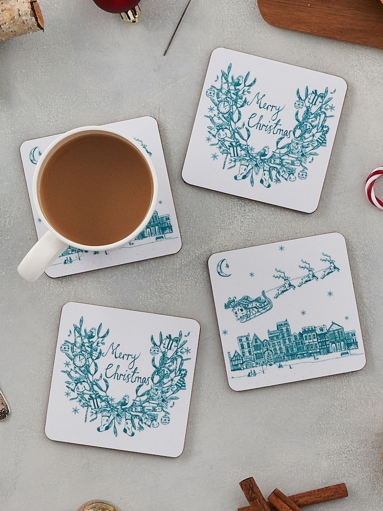 Victoria Eggs Teal Night Before Xmas Set of 4 Coasters - Image 1 of 2