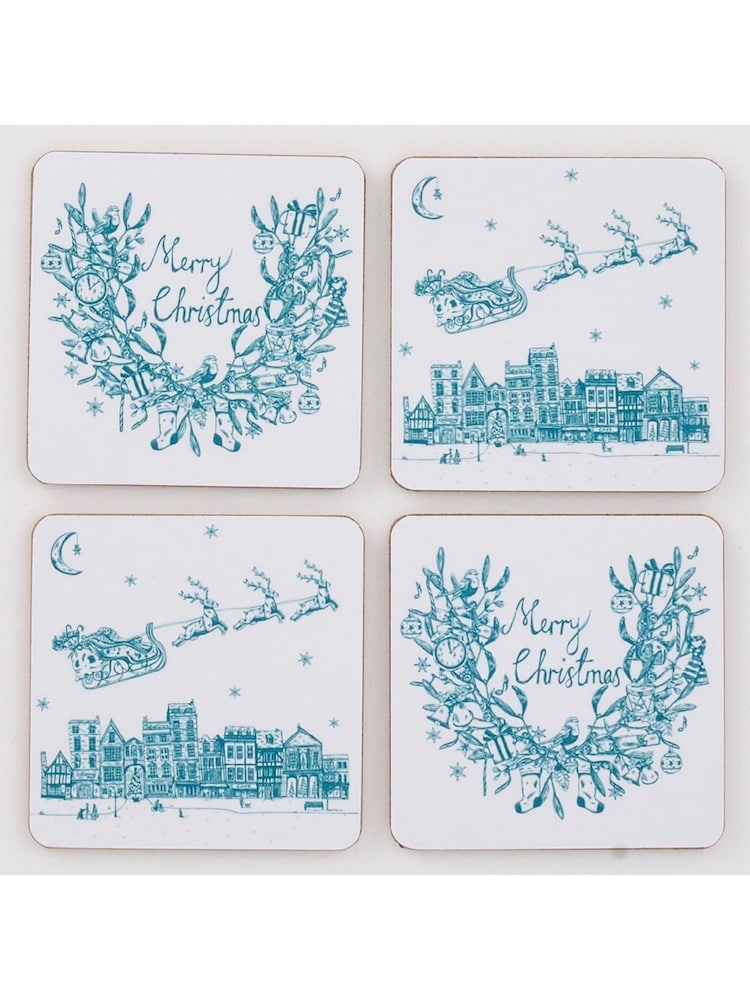 Victoria Eggs Teal Night Before Xmas Set of 4 Coasters - Image 2 of 2
