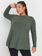 Yours Curve Green Long Sleeve Ribbed Swing T-Shirt - Image 1 of 5