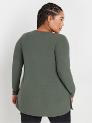 Yours Curve Green Long Sleeve Ribbed Swing T-Shirt - Image 3 of 5