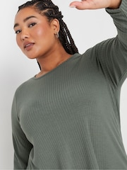 Yours Curve Green Long Sleeve Ribbed Swing T-Shirt - Image 4 of 5