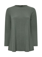 Yours Curve Green Long Sleeve Ribbed Swing T-Shirt - Image 5 of 5