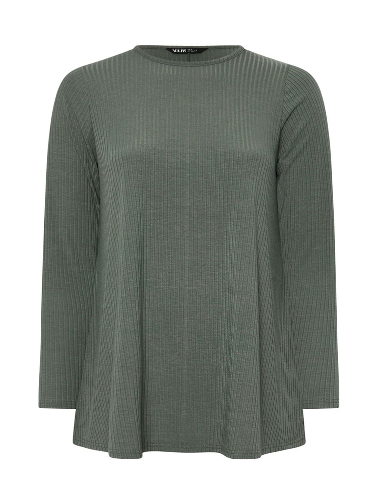 Yours Curve Green Long Sleeve Ribbed Swing T-Shirt - Image 5 of 5