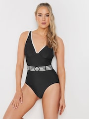 Long Tall Sally Black Tipped Belted Swimsuit - Image 1 of 6