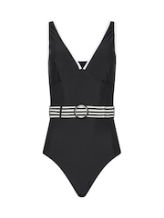 Long Tall Sally Black Tipped Belted Swimsuit - Image 5 of 6