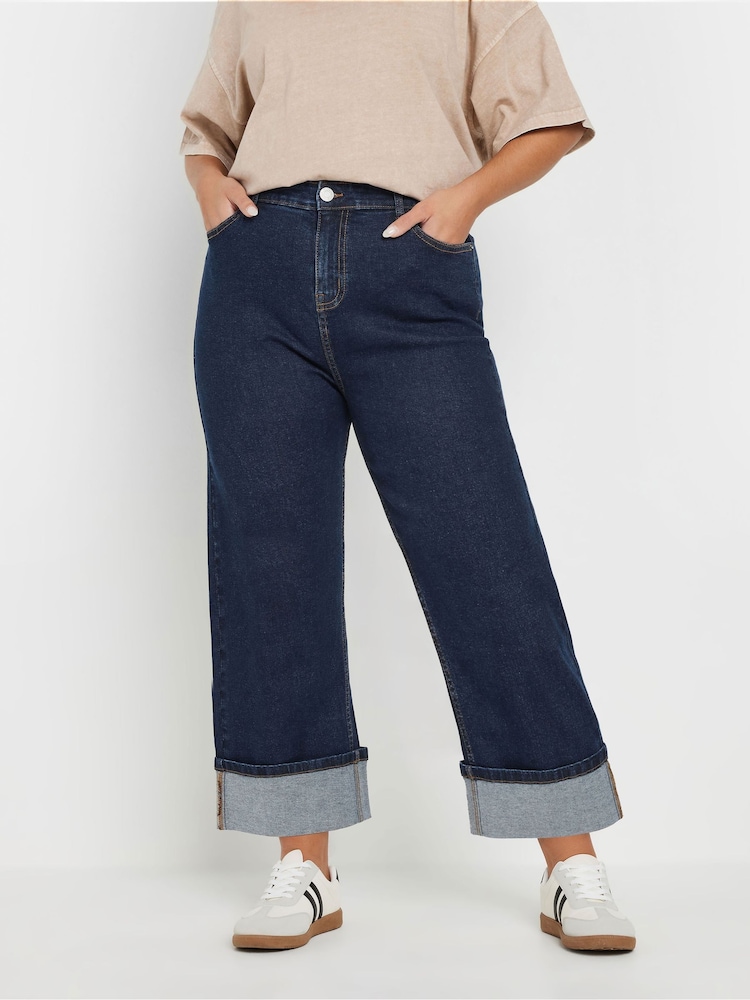 Yours Curve Blue Turn Up Hem Denim Cropped Jeans - Image 1 of 5
